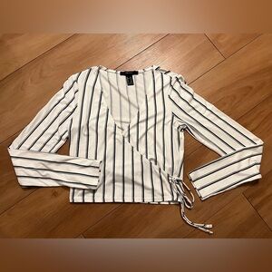 Black & White Striped Wrap Top